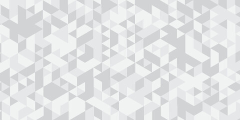 Abstract geometric white and gray background seamless mosaic and low polygon triangle texture wallpaper. Triangle shape retro wall grid pattern geometric ornament tile vector square element.	
