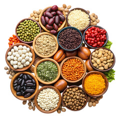 Legumes & Pulses: Variety of Beans, Lentils & Seeds isolated on transparent background