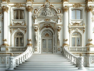 Fototapeta premium Grand staircase, ornate gold details, palace entrance.