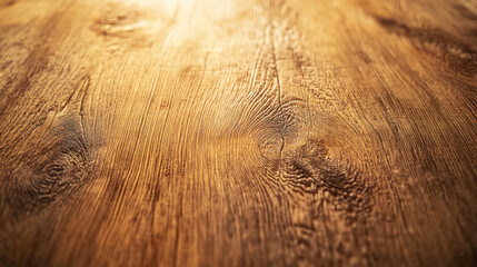 Close up of wooden table surface showcasing rich grain texture and natural patterns, creating warm and inviting atmosphere