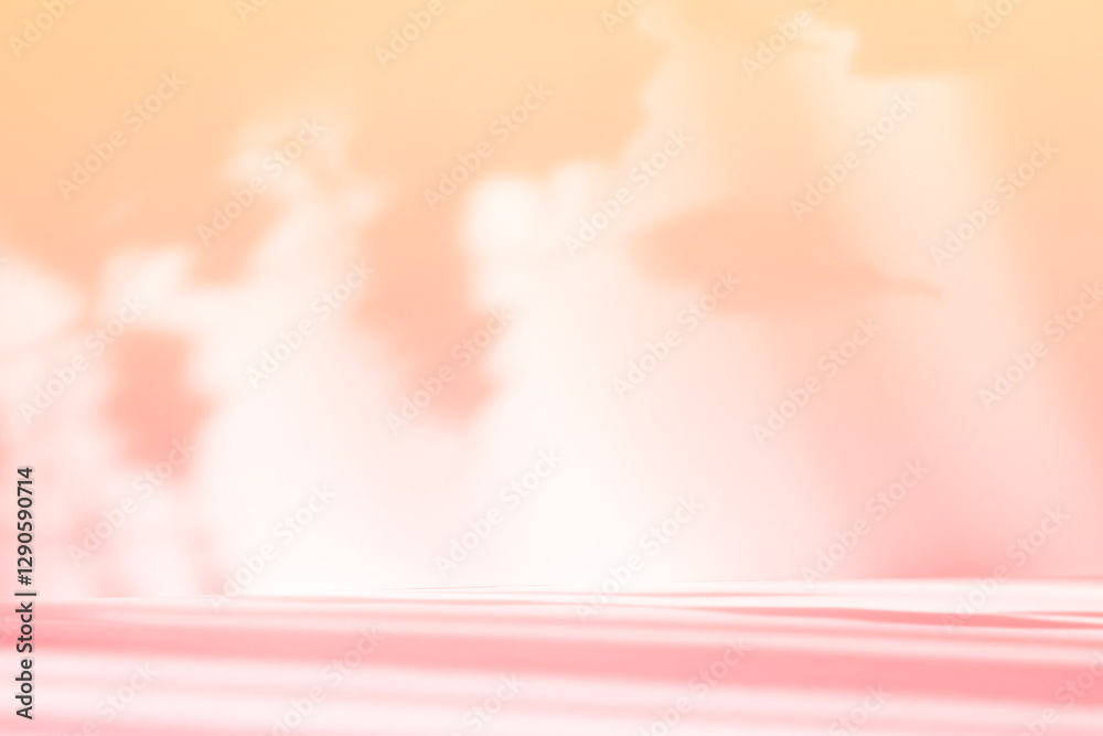 Poster Abstract pink color gradient studio background for product presentation. Empty room with shadows of flowers and plant leaves. 3d orange room with copy space. Summer concept. Blurred backdrop