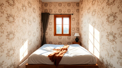 Cozy Sunlit Bedroom with Warm Ambiance and Soft Textures