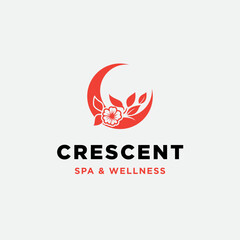 Crescent Moon with flower and leaf for spa wellness logo design