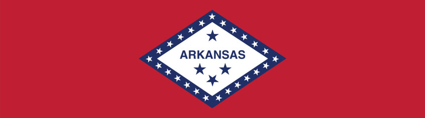 Flag of Arkansas state. Arkansas flag long banner digital vector illustration