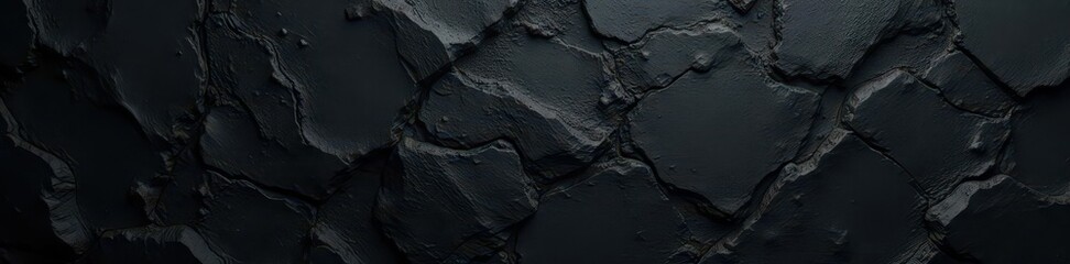 Black concrete surface, deep crevices, matte finish , weathered, old