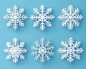 Festive white snowflakes on a light blue background