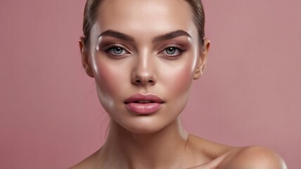 Stunning Woman with Natural Makeup and Glowing Skin