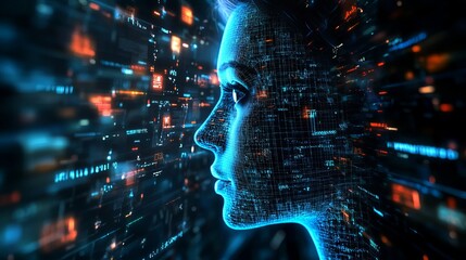 Digital Woman Artificial Intelligence Futuristic Technology Network Data Blue Neon Abstract Modern Cyberspace Concept Graphic Design Digital Art      