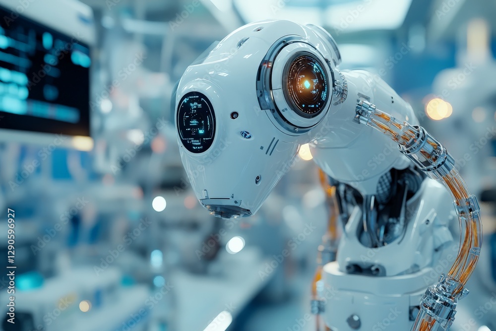 Poster advanced robotic automation in a futuristic laboratory showcasing intricate design and technology