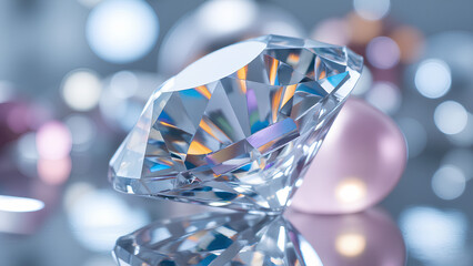 Eine abstrakte Nahaufnahme von Licht, das durch einen massiven, perfekt geschliffenen Diamanten gebrochen wird.KI Generated