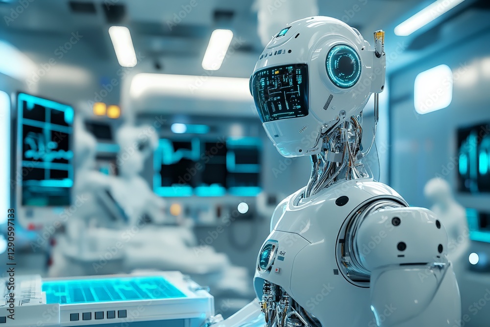 Leinwandbilder advanced humanoid robot in a futuristic laboratory showcasing interaction and technology