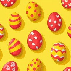 Bright vector Easter egg pattern on yellow background flat design
