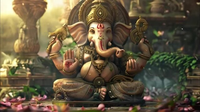 Bright holiday composition for happy Ganesh Chaturthi, abstract vivid composition consists of fictional unreal fantastic vision on background