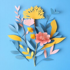 Abstract paper art Wattle flower simple shapes bold colors