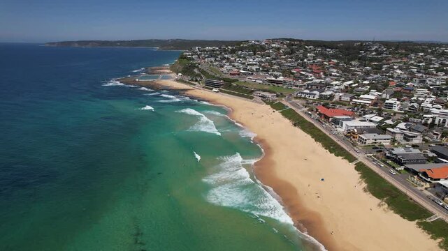Merewether Beach With Merewether Ocean Baths In NSW, Australia - Aerial Shot