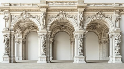 Fototapeta premium Elegant stone arches adorn grand hall interior.