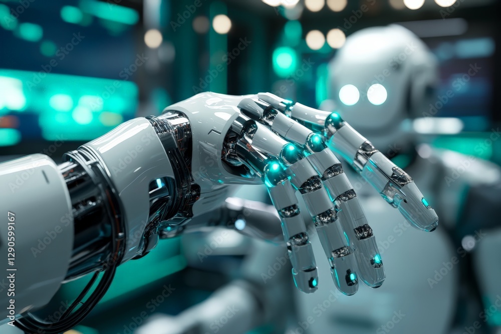 Leinwandbilder robotic hand reaching out in a futuristic laboratory environment showcasing advanced technology and 