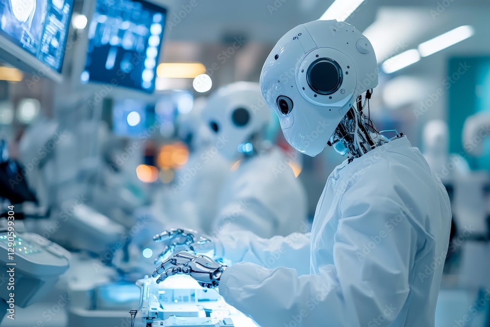 Fototapete Advanced robots working collaboratively in a modern laboratory setting, showcasing innovative technology and automation