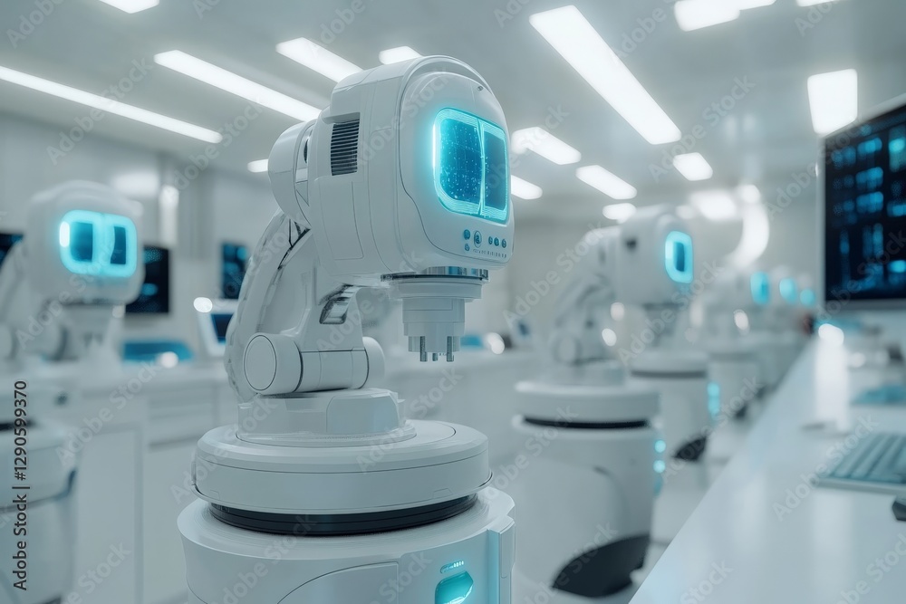 Aufkleber advanced robotic machines working efficiently in a futuristic laboratory setting