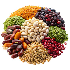 Variety of Beans & Lentils: Healthy Eating isolated on transparent background