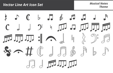 vector line art icon set musical notes theme