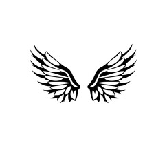 Black and white symmetrical stylized angel wings on a white background.