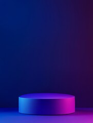 Creative Display Pedestal Illuminated With Vibrant Blue and Purple Lighting in a Minimalist Setting for Showcasing Art or Products
