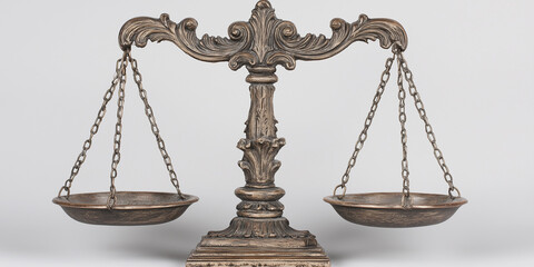 Symbol of Law: Scales of Justice Balanced on White Background