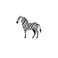 Zebra silhouette on white background, a stylized depiction of a zebra.