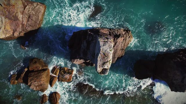 Aerial Of Hashigui iwa Rocks, Wakayama Japan