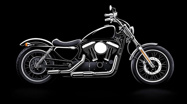 Black motorcycle with a silver frame and orange accents. The motorcycle is parked on a black background