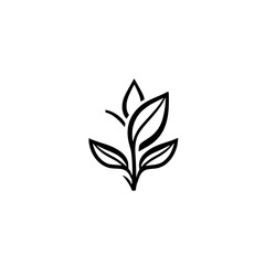 Minimalist black line art of a plant, featuring leaves, on a white background.