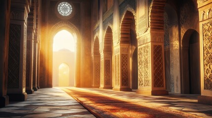 Obraz premium Majestic Interior of Ornate Mosque with Stunning Morning Light