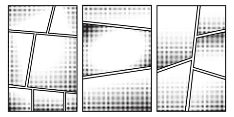 Comic book panel set, retro halftone manga cartoon style, frame retro manga box