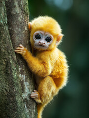 Obraz premium Golden monkey climbing a tree in the rainforest