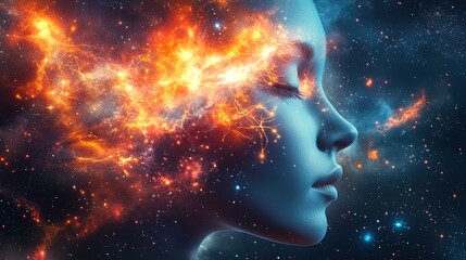 Fototapeta premium Abstract cosmic design featuring neural links, thought patterns, and radiant energy flows in space 