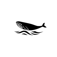 Stylized Black and White Artwork of a Whale with Minimalist Style