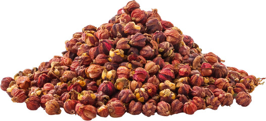 Obraz premium Aromatic Heap of Dried Sichuan Peppercorns Red and Brown Spices Culinary Ingredient