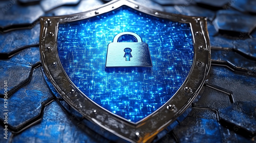 Leinwandbilder illustration of a blue cyber shield with encryption symbols and digital locks securing data