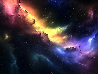 Fototapeta premium An expansive view of a colorful galaxy featuring swirling clouds of gas and shimmering stars, set against a dark backdrop.