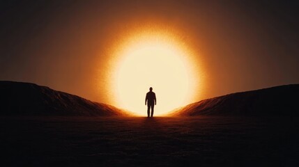 Fototapeta premium Silhouette of a person against a giant sunset