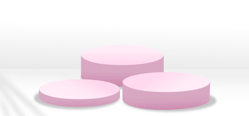 3d Shiny white clean, pink round pedestal podium. background can be add on banners flyers or web. podium for outstanding luxury product advertising