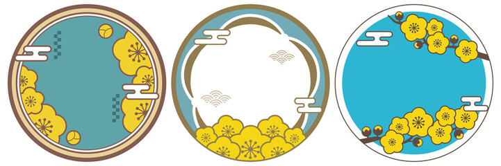 花　和風な丸型フレーム（PNG）