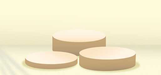 3d Shiny beige round pedestal podium. background can be add on banners flyers or web. podium for outstanding luxury product advertising