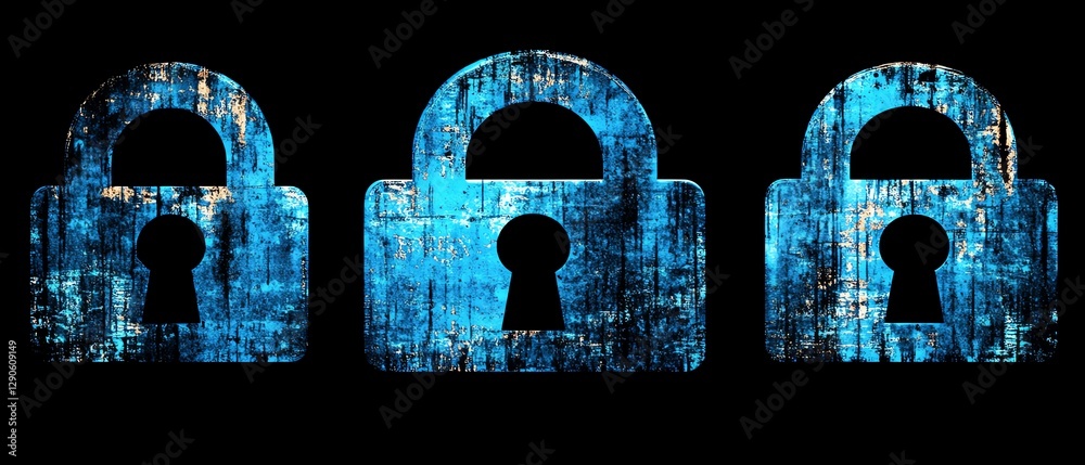 Poster Digital security concept showing encryption symbols and digital locks with a blue cyber shield protecting against the dark web, symbolizing technology, privacy, and network safety