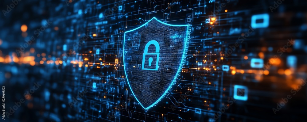 Leinwandbilder digital security concept showing encryption symbols and digital locks with a blue cyber shield prote
