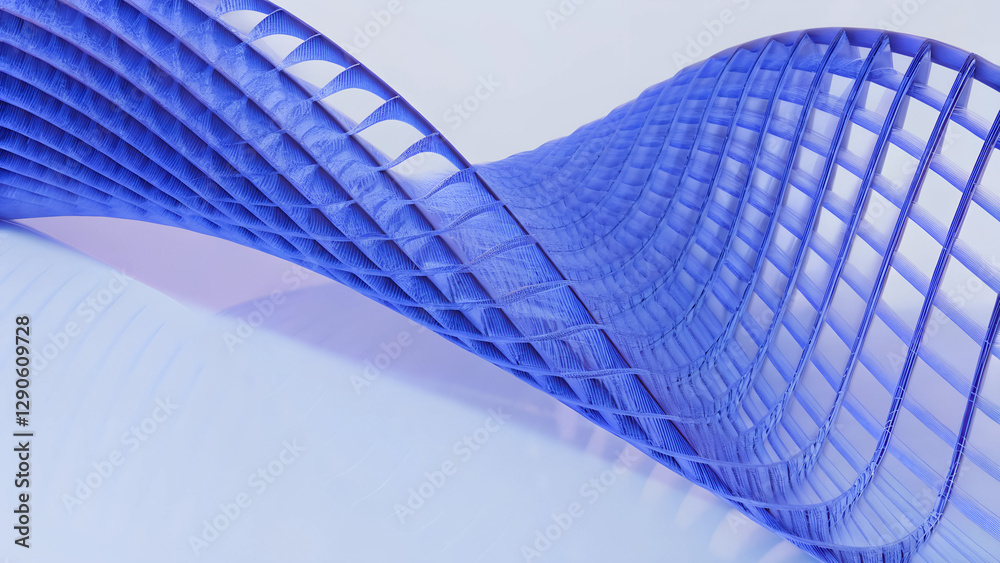 Sticker 3d render illustration features a minimal geometric background with a blue wavy shape.