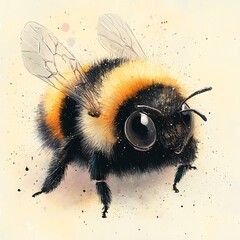 Cute bee illustration, flying, pastel background, nature
