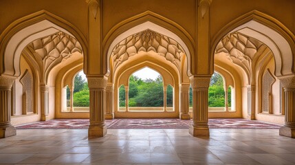 Obraz premium Serene Architectural Arches in a Luxurious Historic Building