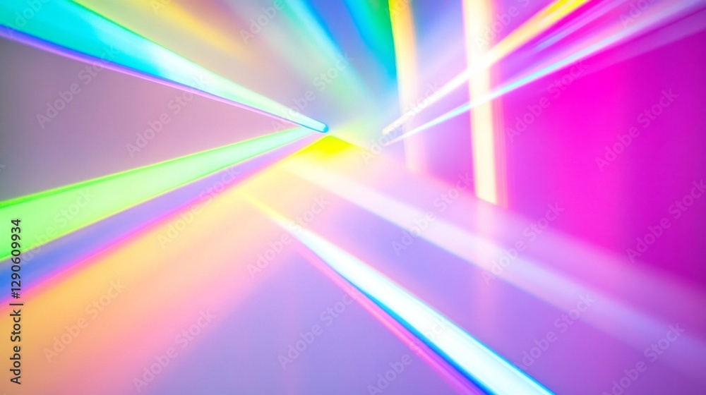Poster colorful rays of light burst in various directions against a crisp white background, creating a stun